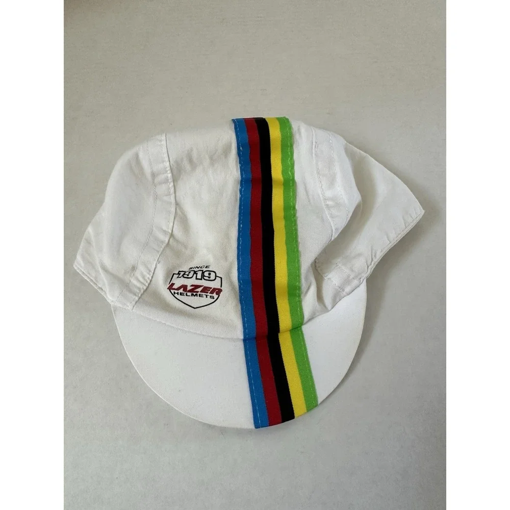 Lazer Helmets Cycling Since 1919 Cap Hat White Colored Racing Stripes Front Logo